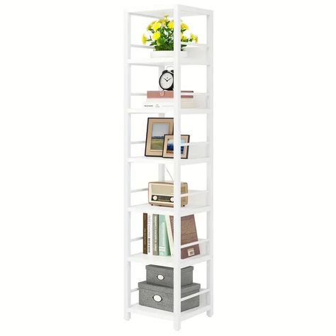 6 tier Corner Shelf Narrow Etagere Bookshelf Storage Rack - Temu Bookshelf For Small Spaces, Tall Corner Shelf, Bookshelf Room, Narrow Bookshelf, Corner Storage Shelves, Rack Shelves, Home Office/guest Room, Corner Bookshelves, Bookshelf Storage