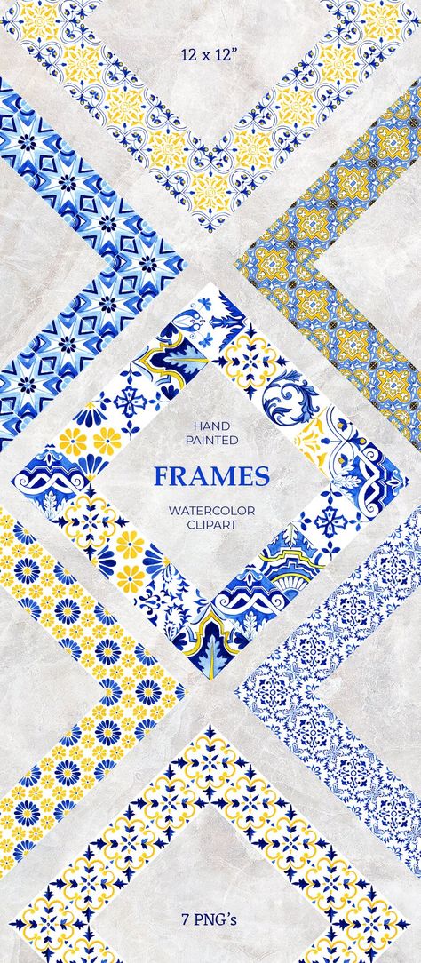 Photo Frame Clipart, Card Marriage, Tile Frame, Frame Watercolor, Talavera Tile, Italian Majolica, Mosaic Frame, Tile Wall Art, Portuguese Tiles