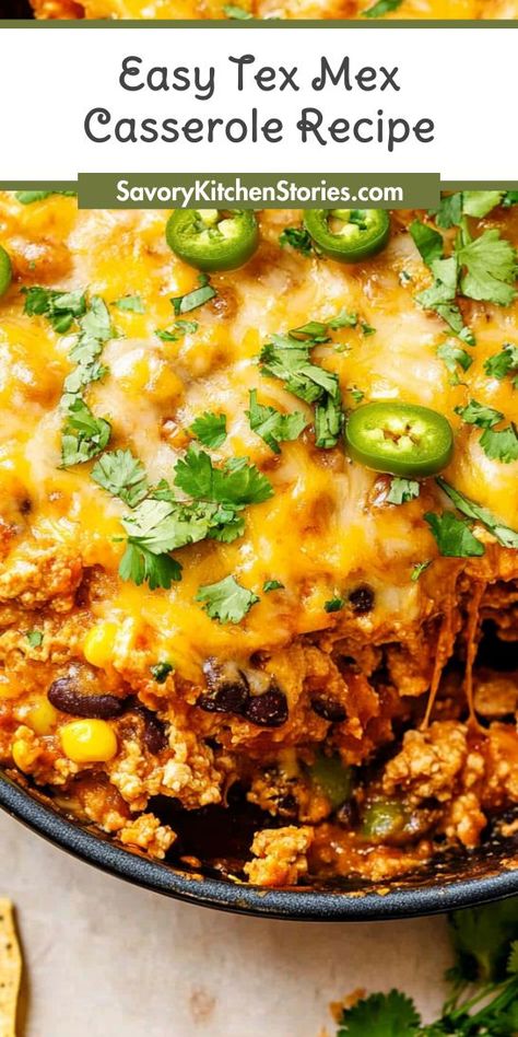 Searching for a fun twist on a classic casserole? This Easy Tex Mex Casserole Recipe is packed with ground beef, spices, and melted cheese for a flavorful experience. Remember to save this recipe for a quick and delicious weeknight dinner that the whole family can enjoy together! Nacho Casserole Recipe, Southwestern Casserole, Nacho Casserole, Beef Spices, Cornbread Topping, Tex Mex Casserole, Easy Skillet, Cornbread Mix, Tex Mex Recipes