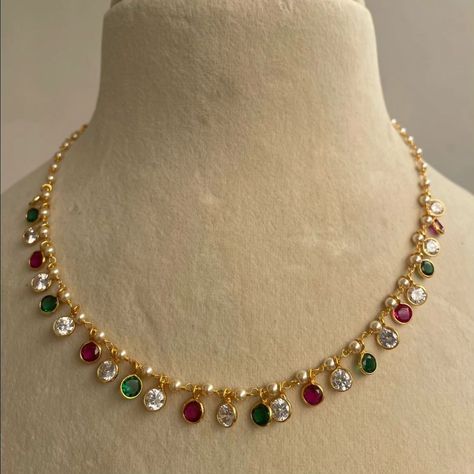 Imitation Multicolor Stones Pearl Necklace From 'Elegant Fashions' • South India Jewels Pearl Jewelry Necklace, Ruby Necklace, Jewelry Choker, Timeless Accessories, South India, Gold Jewelry Fashion, Indian Jewellery, Gold Plated Jewelry, Classic Elegance