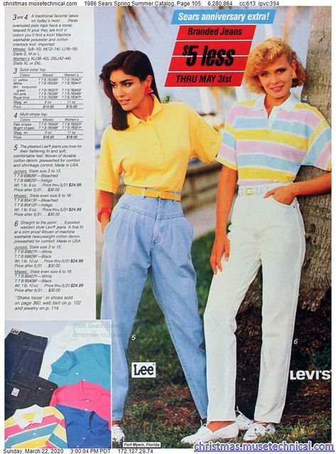 1986 Sears Spring Summer Catalog, Page 105 - Christmas Catalogs & Holiday Wishbooks 80s Inspired Outfits, 80s Fashion Outfits, 1980s Fashion Trends, Decades Fashion, Fashion Through The Decades, 1980 Fashion, 80s Fashion Trends, 80’s Fashion, Fashion 80s