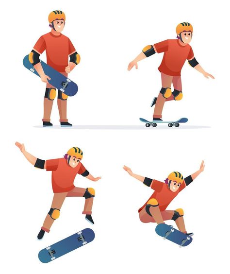 Set of young boy playing skateboard in various poses illustration Skateboarder Illustration, Skateboarding Illustration, Skateboard Illustration, Kids Skateboarding, Boys Playing, People Illustration, Skateboarding, Kids Playing, Vector Art