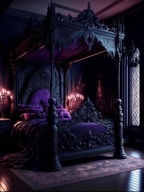 Cozy Glam Bedroom, Goth Bedroom Ideas, Goth Bedroom, Glam Bedroom Decor, Gothic Interior, Gothic Bedroom, Fantasy Bedroom, Bedroom Colour Palette, Moody Bedroom