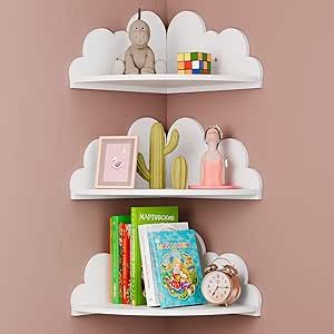 Beskadi Cloud Floating Corner Shelves - Set of 3 Cloud Corner Wall Shelves for Kid’s Room, White Corner Shelf Nursery Wall Deor, Small Cute Cloud Dispaly Shelf Wall Mounted for Toys, Plants & Storage. White Corner Shelf, Shelf Nursery, Amp Storage, Nursery Bookshelf, Floating Corner Shelves, Corner Wall Shelves, Cute Cloud, Cloud Wall, Water Based Acrylic Paint