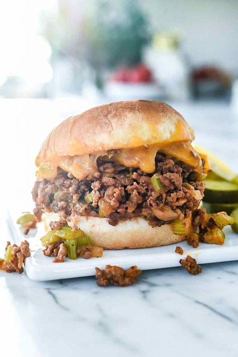 One-Pot Homemade Sloppy Joes Recipe | foodiecrush.com Philly Cheesesteak Sloppy Joes, Homemade Sloppy Joe Recipe, Sloppy Joes Sandwich, Sloppy Joe Recipe, Loose Meat Sandwiches, Homemade Sloppy Joes, Joe Recipe, Sloppy Joes Recipe, One Pot Dinners