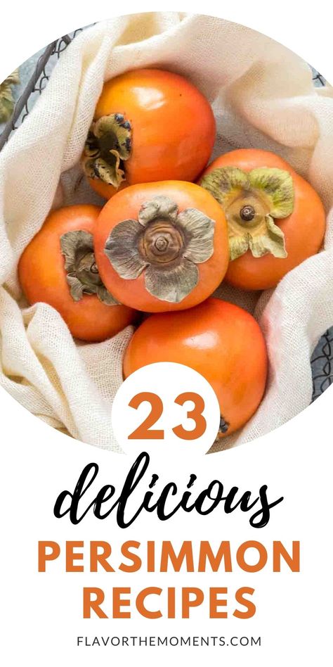 23 Persimmon Recipes include a variety of sweet and savory ways to use both hachiya and fuyu persimmons, including salad, cake, cookies and more! You'll also learn nutrition information, choosing the right persimmons and more! How To Prepare Persimmons, Recipes For Persimmons, What To Do With Persimmons, Recipes With Persimmons, Fuyu Persimmon Recipes, Persimmons Recipes, Persimmon Cookie Recipe, Fruit Preservation, Vegetarian Tips