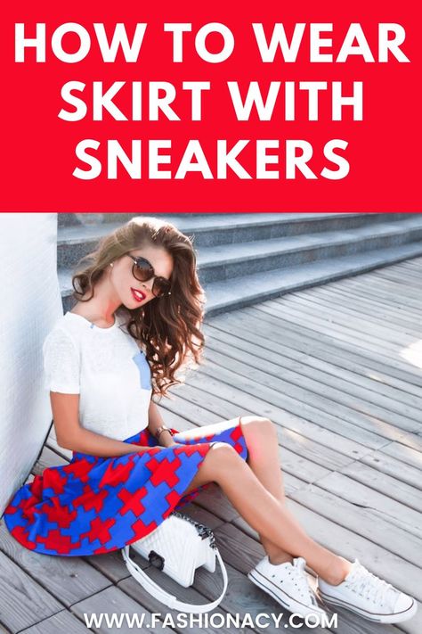 How to Wear Skirt With Sneakers Skirt With Sneakers, Skirt Sneakers, Skirts With Sneakers, Laid Back Outfits, Skirt And Sneakers, Jersey Skirt, Work Skirts, A Skirt, Fashion Tips For Women