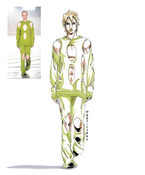 Fugo Jjba, Jojo Art Style, Jjba Fashion, Jojo Outfits, Jojo Fashion, Jojo Art, Fashion Design Sketch, Jojo Parts, Jojo Memes