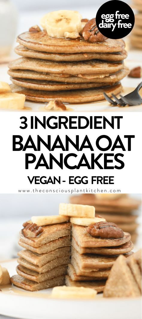 Healthy Breakfast Pancakes, Healthy Vegan Pancakes, Vegan Pancake Recipe, Plant Based Pancakes, Oat Pancake Recipe, Egg Free Pancakes, Vegan Banana Pancakes, Vegan Pancake, Banana Oatmeal Pancakes