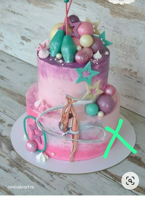 Gymnastics Theme Birthday Party, Gymnastics Birthday Cakes, Gymnastics Cakes, 9th Birthday Cake, Ballet Birthday Party, Gymnast Birthday Party, Candy Birthday Cakes, 13 Birthday Cake, Chocolate Cake Designs