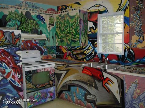 Kitchen graffiti. this is fun. Graffiti Kitchen, America Latina, House Decoration, Sonic, Palace, Graffiti, Home Decor, Art, Home Décor