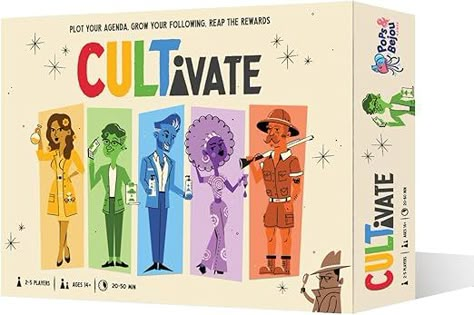 Amazon.com: Cultivate Board Game | Award-Winning | Satirical Cult Leaders | Casual Board Game | Take-That | Ages 14+ | for 2-5 Players | 20-50 Min Playtime | Made by Pops & Bejou Games : Toys & Games Two Player Games, Board Game Design, Building Games, The End Game, Kids Gift Guide, Strategy Games, Classic Games, Game Night, Satire