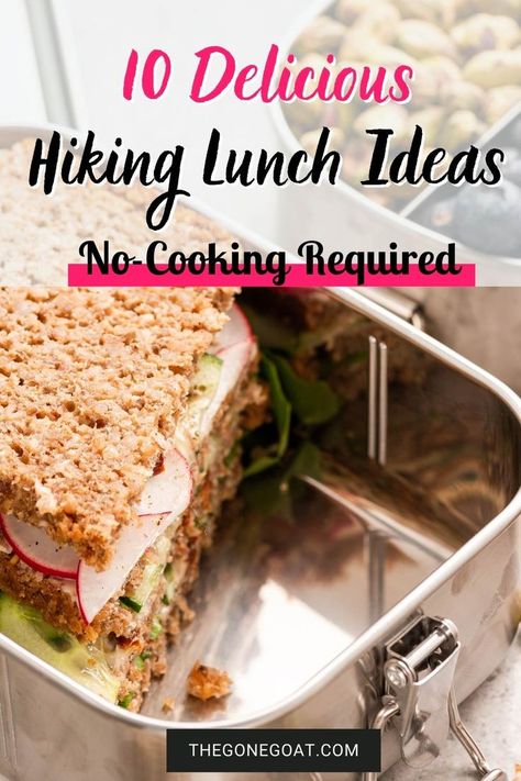 Here are inventive ways to prepare easy DIY delicious hiking and no-cooking backpacking lunch ideas on a day hike or 2-3 day hike. Backpacking Lunch, Field Trip Lunch, Hiking Lunch, Easy Packed Lunch, Travel Lunches, Lunch Ideas For Kids, Picnic Sandwiches, Hiking Food, Picnic Lunches