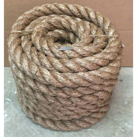 2 inch diameter x 100 feet long Manila Rope. It has a mix of tans, browns and blacks for color and is lightly treated to help prevent rot. Some things to consider before purchasing this manila rope: 1. Your color can vary from the photo in the listing. Manila is made from a natural plant and colors will vary with the season of harvest and growing environment. 2. Manila Rope will shrink once exposed to moisture, much like a cotton T-shirt. Please allow for this. 3. This manila rope has a turpentine smell to it that will eventually fade, but may make it unsuitable for indoor use. This is the preservative that helps prevent rot. 4. This Manila Rope is not suitable for use with pets, including birds. 5. Manila Rope will require a larger diameter hole than the diameter of the rope, if inserting Rope Fence, Boat Rope, Manila Rope, Nautical Crafts, Railings Outdoor, Farm Crafts, Sisal Rope, Garden Design Plans, Boat Dock