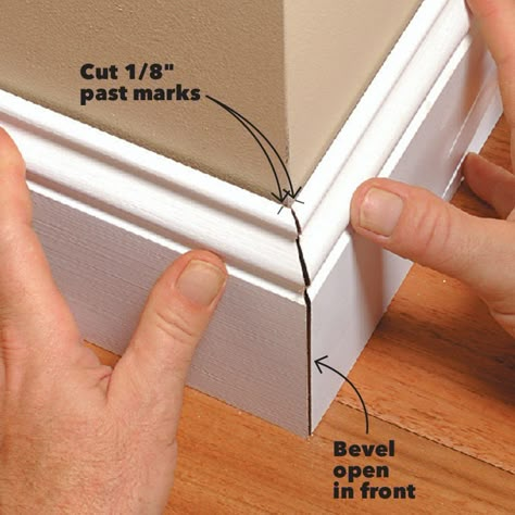 How To Install Baseboards, Drywall Corners, Sliding Compound Miter Saw, Trim Carpentry, Baseboard Trim, Finish Carpentry, Corner Moulding, Shoe Molding, Floor Trim