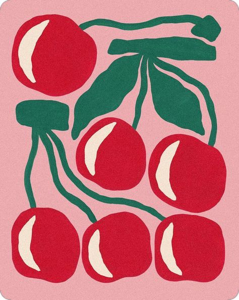 Poster Fruit Design, Grape Illustration, Drawing Fruits, Liv Lee, Kitchen Paintings, Cherry Illustration, Retro Fruit, Grape Pattern, Dorm Wall Art