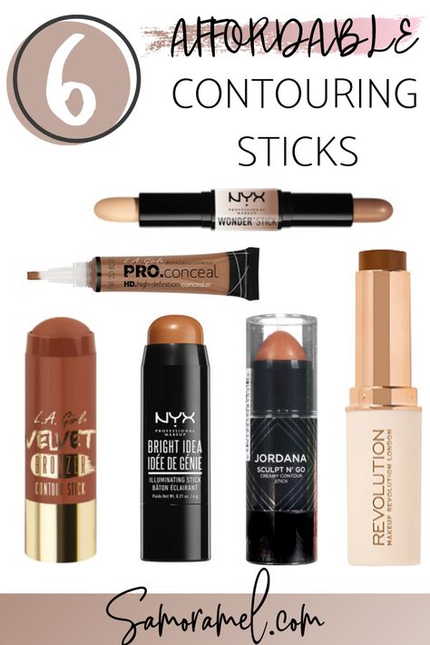 6 affordable contouring sticks, worth the buy! Plus 5 helpful tips while contouring. #beauty #affordablebeauty #contouringsticks #contour #drugstoreproducts #drugstorebeauty Best Revolution Makeup Products, Makeup Contour Products, What Makeup To Use For Contouring, Contour Products Best, Drugstore Contouring Products, Makeup Products Recommendations, Best Cream Makeup Products, Great Makeup Products, Recommended Makeup Products