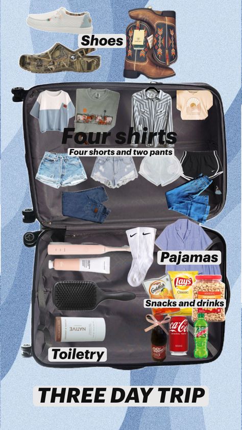 A girls packing list for a three day trip! Sleepover Packing List, Road Trip Kit, School Bag Essentials, Packing List For Travel, Newborn Pictures, Essential Bag, What To Pack, Three Days