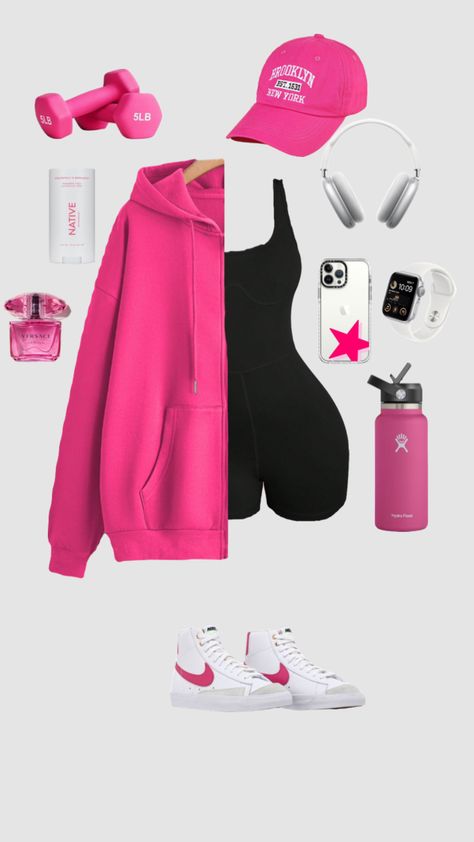 #outfitinspo #workout #beauty #pink #pinkaesthetic #nike #workoutfit #activewear #apple #girlpower #fitinspo #fitcheck Pink Gym Clothes, Pink Nike Outfits For Women, Colourful Gym Outfit, Gym Cute Outfits, Cute Workout Outfits Aesthetic, Pink Sporty Outfits, Gym Girly Aesthetic, Girly Gym Outfits, Pink Running Outfit