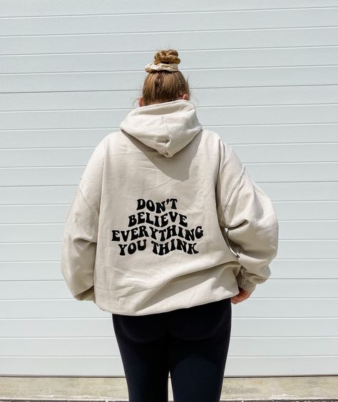 ShopRBV takes mental health very seriously, and we are proud to create items that promote mental health awareness. As a neurodivergent company, we are familiar with being stuck in our own heads. We created this hoodie to spread the message that sometimes our brains like to play tricks on us. This sweatshirt is just one more reminder that we are bigger than the lies our brain tells us. Model is 5’8” and a size large but is modeling a 2XL unisex sizing 50/50 cotton polyester blend heat transfer design Hoodies With Messages On The Back, Health Brand, Health Class, Shirt Company, Brand Ideas, T Shirt Company, Heat Transfer Design, Manifestation Board, Health Awareness