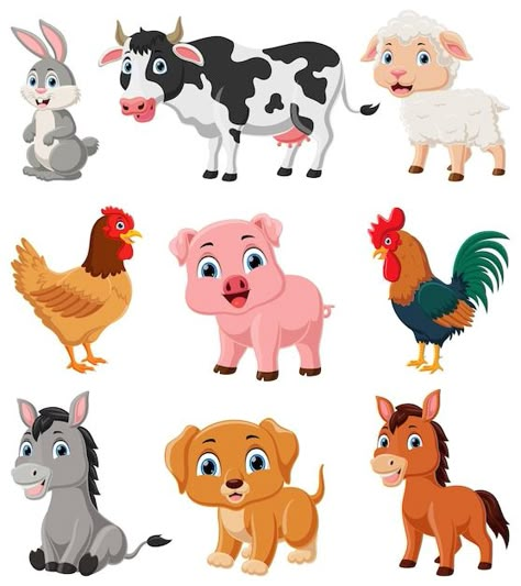 Vector linda colección de dibujos animad... | Premium Vector #Freepik #vector #oveja #oveja-bebe #cordero #conejo Farm Animals Background, Farm Animals Drawing, Robots Preschool, Farm Animals For Kids, Farm Animals Pictures, Animal Pictures For Kids, Farm Animals Preschool, Farm Cartoon, Farm Pictures