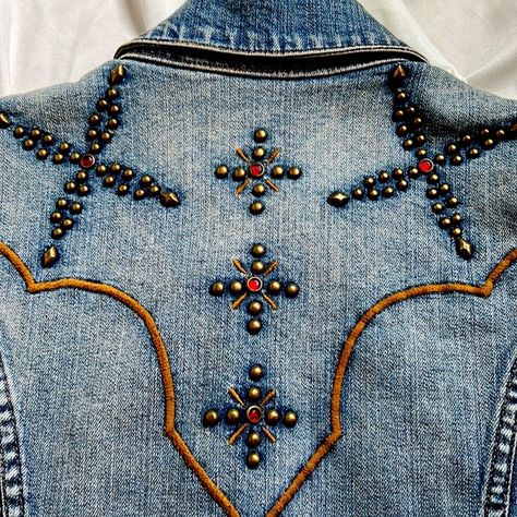 Denim vest with stud and crystal detail sz M Brass Buttons, Western Shirt, Red Crystals, Western Shirts, Denim Vest, Brass, Crystals, Plus Fashion, Fashion Trends