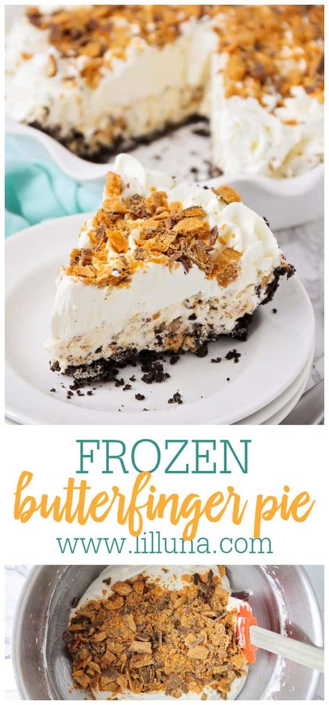 Homemade Butterfinger Ice Cream, Butterfinger Desserts, Butterfinger Ice Cream, Butter Finger Dessert, Butterfinger Pie, Ice Cream Maker Recipes, Frozen Dessert Recipe, Chocolate Oreo, Frozen Pie