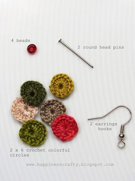 Crochet Circles Earrings Tutorial | Happiness Crafty | Bloglovin��’ Textile Earrings, Crochet Circle, Tatting Earrings, Round Nose, Earrings Tutorial, Earrings Pattern, Crochet Earrings Pattern, Crochet Circles, 2 Earrings