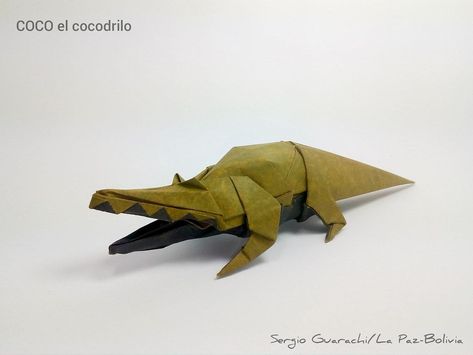 By Sergio Guarachi (source: ) #origami #crocodile Origami Crocodile, Creative Origami, Reptiles And Amphibians, Origami Crafts, Kirigami, Amphibians, Reptiles, Alligator, Origami