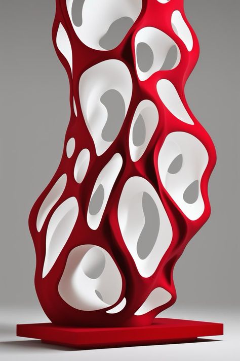 A three-dimensional digital sculpture that combines organic forms with geometric patterns. The sculpture should be characterized by intricate honeycomb-like patterns that create an organic form, resembling a woman dancing in motion. A striking feature should be a flowing element, like red hair, at the top of the structure, providing a vivid contrast to the neutral tones of the rest of the piece. The base should be simple and dark to highlight the complexity and color of the sculpture. The overall image should blend natural shapes and precise geometry, creating an aesthetically pleasing and thought-provoking piece of art. 
https://apps.apple.com/us/app/genzart-ai-art-generator/id1669915100 Complex Shapes, Organic Sculpture, Woman Dancing, Digital Sculpture, Easy Canvas, Easy Canvas Art, Organic Forms, Art Generator, Organic Form