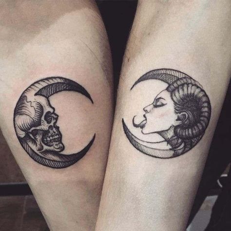 Unique Couple Tattoos, Skull Couple Tattoo, Married Couple Tattoos, Maching Tattoos, Rip Tattoo, Cute Matching Tattoos, Small Matching Tattoos, Tato Minimal, Couple Matching Tattoo