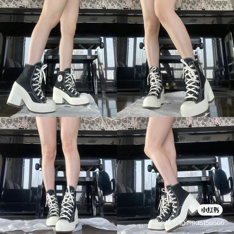 Converse Heels Outfit Ideas, Converse High Heels Outfits, Converse Heels Outfit, Converse High Heels, Converse Heels, Converse Platforms, Old School Fashion, Alt Outfits, Downtown Outfits