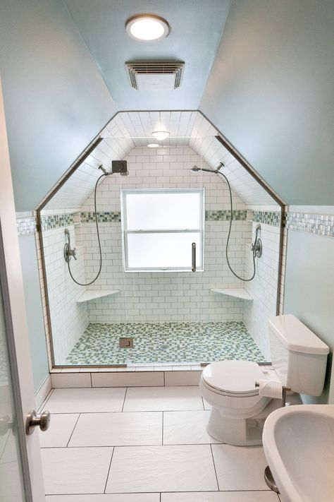 Minneapolis Bathroom Addition - Traditional - Bathroom - Minneapolis - by Excel Builders | Houzz Attic Bathrooms, Sloped Ceiling Bathroom, Neutral Bathroom Colors, Attic Master Suite, Attic Shower, Attic Bathroom Ideas, Small Attic Bathroom, Industrial Crafts, Romantic Industrial