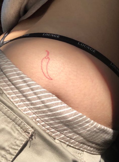 Chilli Tatoos, Red Chili Tattoo Minimal, Red Chili Tattoo, Peperoni Tattoo, Red Chilli Tattoo, Spicy Tattoos For Women, Chilli Tattoo Outline, Chilly Tattoo, Small Bum Tattoo