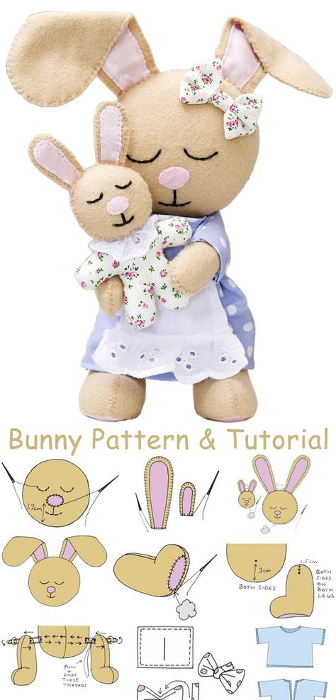 How to make the Bunnies. DIY Tutorial Felt Patterns Free, Felt Toys Diy, Felt Flowers Patterns, Felt Toys Patterns, Felt Animal Patterns, Felt Crafts Patterns, Soft Toy Patterns, Felt Crafts Diy, Felt Bunny