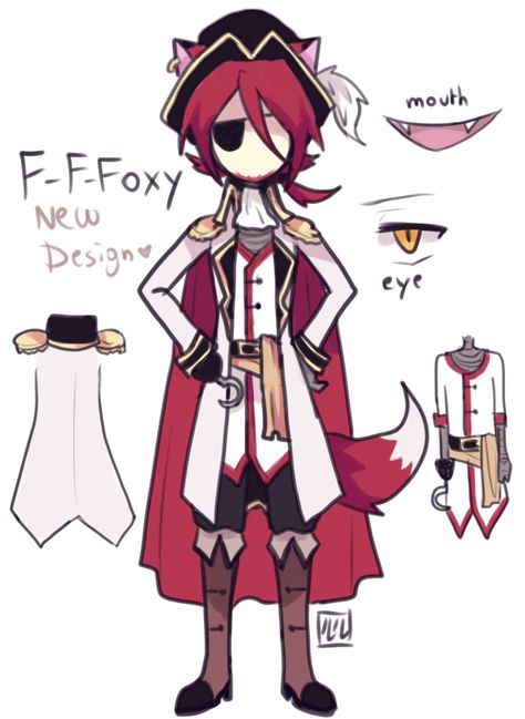 (Open RP, Im Foxy) So yeah...this is my new look. You like? *twirls around showing off new clothing* I dint think I'm a fan of the cape.. Fnaf Foxy Human, Human Fnaf, Foxy The Pirate, Fnaf Costume, Foxy Fnaf, Foxy And Mangle, Pole Bear, Fnaf 5, Fnaf Foxy