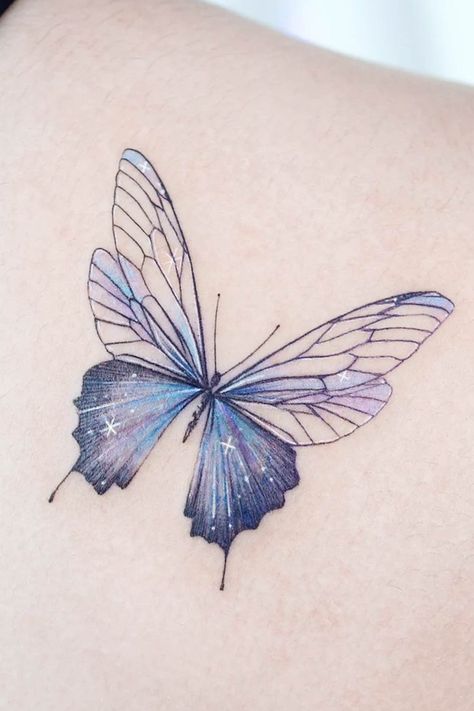 Eye Tattoo Meaning, Tattoos Symbols, Purple Butterfly Tattoo, Butterfly Tattoos Images, Blue Butterfly Tattoo, Purple Tattoos, Stunning Tattoos, Butterfly Tattoo Meaning, Colored Butterfly