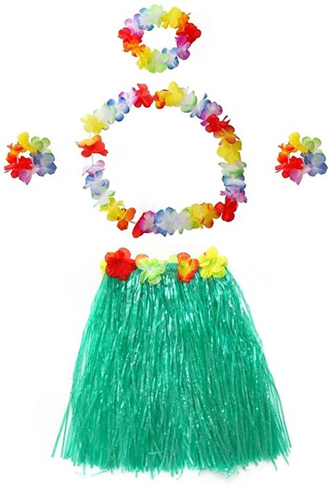 Amazon.com: CISMARK Hawaiian Multicolor Grass Hula Skirt(Green 40cm, 5pcs/Set): Clothing Hawaiian Grass Skirt, Hawaiian Skirt, Hula Skirt, Grass Skirt, Flower Lei, Halloween Party Outfits, Hula Dancers, Skirt Tutorial, Hawaiian Party