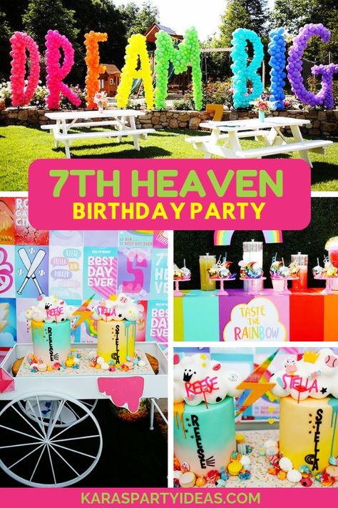 Kara's Party Ideas 7th Heaven Birthday Party | Kara's Party Ideas 7th Heaven Birthday Party, Girls 7th Birthday Party Ideas, 7th Birthday Party For Girls Themes, 7th Birthday Party For Girls, Caroline Birthday, Heaven Birthday, Cloud Cakes, Tie Dye Birthday Party, Tie Dye Birthday