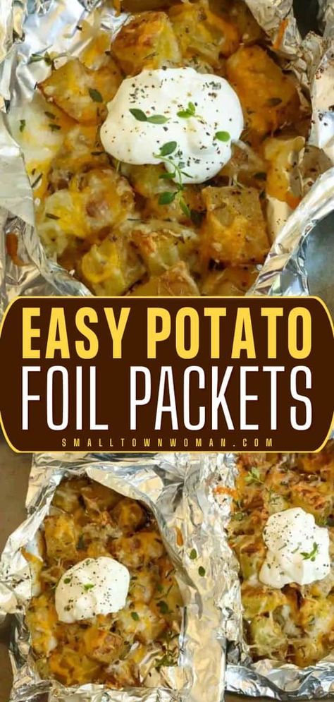 The perfect side dish for BBQs, picnics, and camping trips! You'll want it on your Memorial Day food ideas. Full of flavor and customizable, these Potato Foil Packets are sure to be a hit. Oven-baked directions for this easy grilling recipe included! Memorial Day Food Ideas, Potato Foil Packets, Foil Potatoes, Memorial Day Food, Potato Packets, Foil Packet Potatoes, Veggie Side Dish Recipes, Foil Packet Dinners, Grilling Ideas