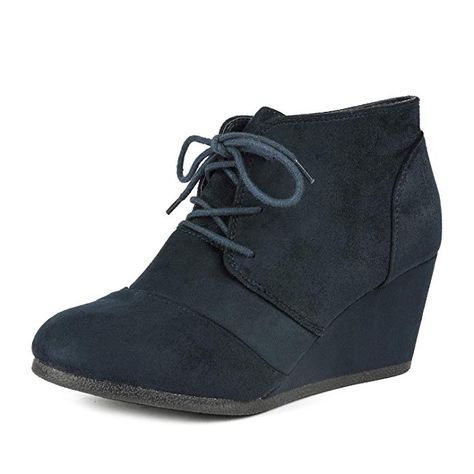 DREAM PAIRS TOMSON Women's Casual Fashion Outdoor Lace Up Low Wedge Heel Booties Shoes NAVY 7 B(M) US Casual Lace-up Boots With Removable Insole And Round Toe, Boots Women 2022, Winter Leather Lace-up Wedge Boots, Lace-up Synthetic Wedge Boots For Spring, Casual Lace-up Wedge Boots With Reinforced Heel, Lace-up Wedge Boots With Reinforced Heel, Womens Wedge Boots, Vintage Shoes Women, Nude Boots