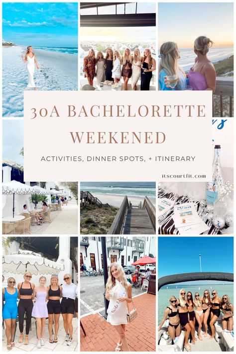 From where to eat in 30A to what activites to do on your bachelorette trip, read all about the details in my latest blog post on my Rosemary Beach bachelorette party itinerary! Bachelorette Party Decor Beach, Bachelorette In Rosemary Beach, Things To Do Bachelorette Party, Beach Bachelorette Shirt Ideas, Bachelorette On The Beach, The Hamptons Bachelorette, Seaside Fl Bachelorette Party, Bach Trip Itinerary, Miramar Beach Bachelorette