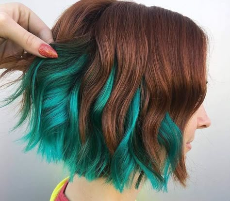 40 of the Chic Short Bob Haircuts and Hairstyles to Copy in 2019 Bob Hairstyles With Color, Turquoise Balayage, Hairstyles With Color, Vivid Hair, Cute Hair Colors, Teal Hair, Turquoise Hair, Short Bob Haircuts, Short Hair Color