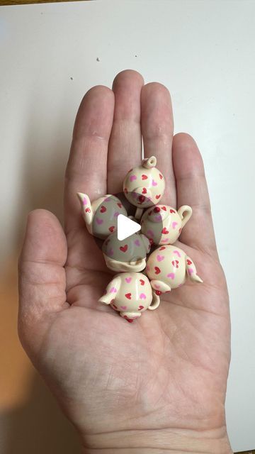 Polymer clay dollhouse miniatures by Liz | Here is a longer video to show you some techniques I used to make this here teapot!  I use a mix of white and caramel fimo to achieve the... | Instagram Polymer Clay Teapot, Mini Teapot, Clay Magnets, Clay Teapots, Emma Bridgewater, Handmade Miniatures, Tea Kettle, Cream Color, Dollhouse Miniatures