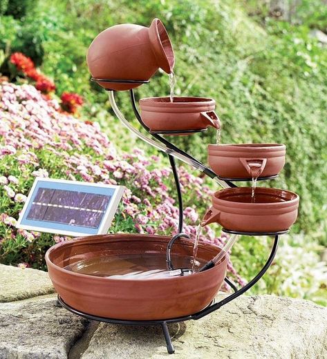 How To Build A Charming Terra Cotta Fountain: A Water Feature Project - The Owner-Builder Network Solar Fountain Ideas, Diy Solar Fountain, Small Terracotta Pots, Fountain Ideas, Tabletop Water Fountain, Diy Water Fountain, Diy Garden Fountains, Indoor Water Fountains, Diy Fountain