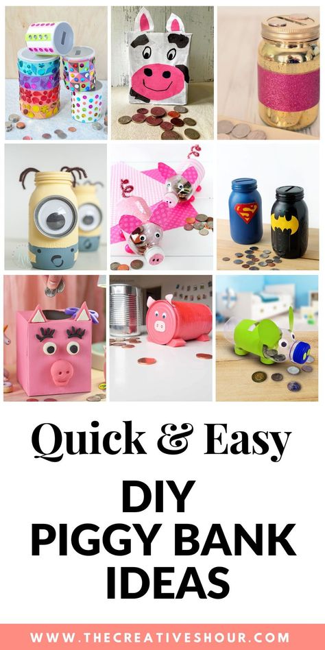 Coffee Can Piggy Bank, Piggy Bank Recycled Materials, Diy Coin Bank Ideas Plastic Bottles, Piggy Bank Craft For Kids, Diy Piggy Bank Ideas For Adults, Diy Piggy Bank For Kids, Piggy Bank Ideas For Adults, Coin Bank Ideas, Homemade Piggy Banks