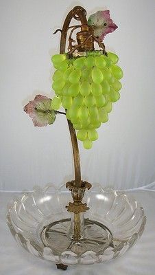 LARGE ANTIQUE CZECH ART GLASS FRUIT GRAPE LAMP CENTERPIECE CENTER BOWL | #412959837 Glass Fruit Decor, Grape Lamp, Lucite Grapes, Antique Fruit Tree Pitcher, Murano Glass Fruit, Beautiful Lighting, Types Of Lighting, Glass Lamp, Czech Glass