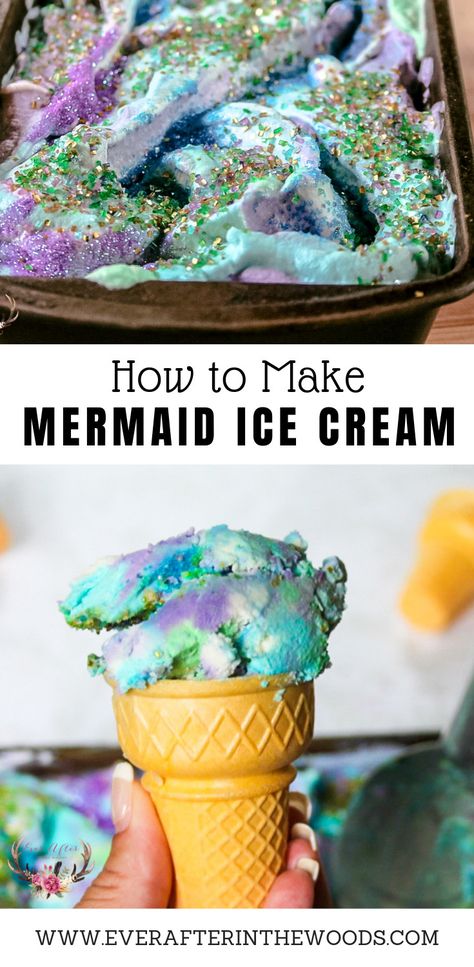 Ice Cream Mermaid, Mermaid Food Recipes, Pool Themed Desserts, Mermaid Ice Cream Cake, Mermaid Treats Dessert Tables, Mermaid Snacks, Tipsy Mermaid, Mermaid Ice Cream, Mermaid Treats