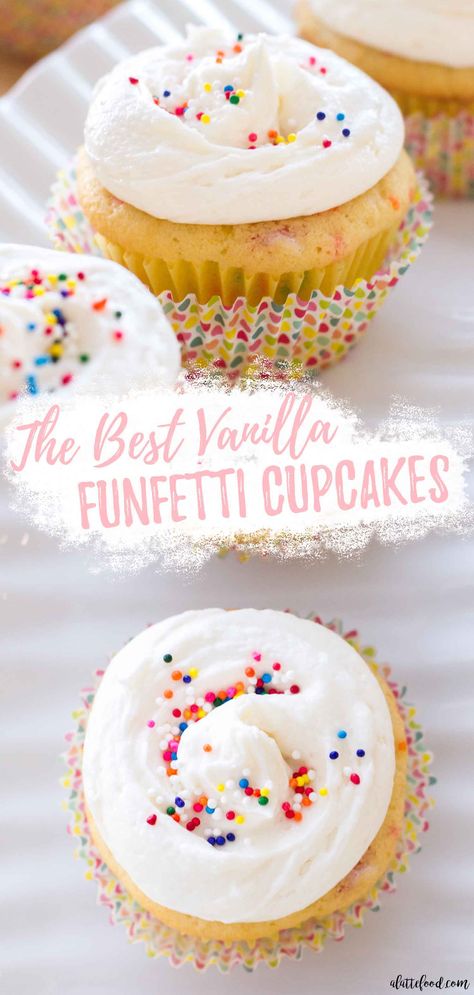 My favorite funfetti cupcakes are rich, buttery and full of sprinkles! Funfetti Vanilla Cupcakes are made with sour cream so they're extra moist with a tender crumb. These confetti cupcakes with sprinkles and vanilla frosting are such an easy baking recipe! #sprinkles #cake #frosting #cupcakes Easy Baking Recipe, Cupcakes With Sprinkles, Stollen Recipe, Cupcakes Funfetti, Confetti Cupcakes, Sprinkles Cake, Funfetti Cupcakes, Summer Cupcakes, Family Desserts