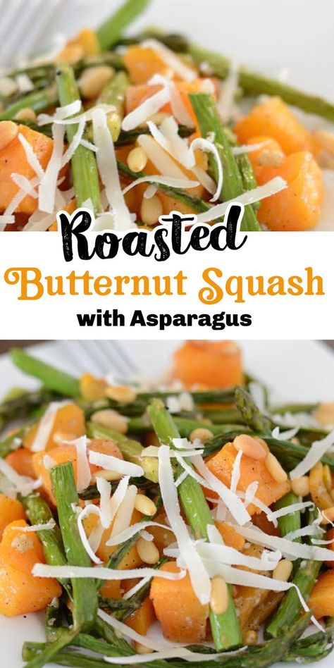 Roasted butternut squash with asparagus is a healthy and easy to make side dish to accompany any buffet you have this holiday season. Roasted Squash And Asparagus, Butternut Squash And Asparagus Recipes, Asparagus And Butternut Squash, Asparagus And Squash Recipes, Squash And Asparagus Recipes, Oven Roasted Asparagus, Healthy Side Dish, Shrimp And Asparagus, Butternut Squash Recipes